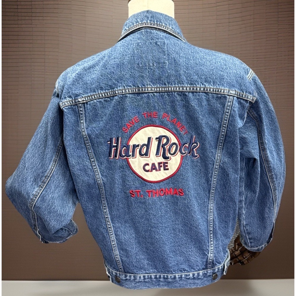 Vintage Hard Rock Cafe St Thomas Blue Denim Jacket Size Small